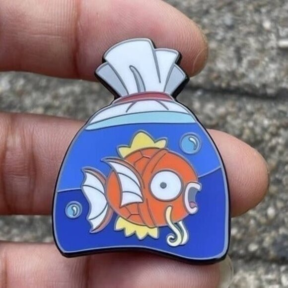 Golden Splash: Magikarp in a Mystic Goldfish Bag Enamel Pin - Picture 2 of 5
